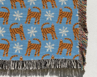 Christmas Tiger Throw Blanket: Animal Blanket, Woven Throw Blanket, Wall Tapestry, Woven Tapestry, Couch Blanket, Bed Blanket, Wall Decor