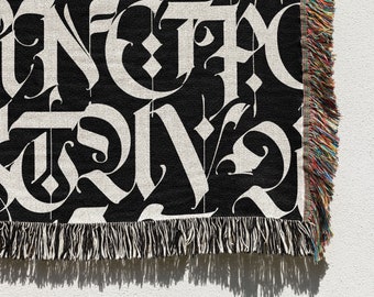 Kalligraphie-Decke: Schwarz-Weiße Schrift, gewebte Baumwolle