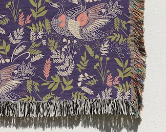 Swans Throw Blanket: Animal Blanket, Picnic Blanket, Woven Throw Blanket, Purple Throw Blanket, Woven Tapestry, Couch Blanket, Bed Blanket