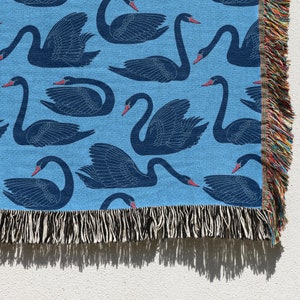 Blue Swan Throw Blanket: Animal Blanket, Swan, Woven Throw Blanket, Wall Tapestry, Woven Tapestry, Couch Blanket, Bed Blanket, Wall Decor