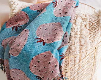 Erdbeer gewebte Decke: 100% Baumwollfrucht Couch Decke
