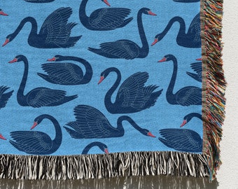 Blue Swan Throw Blanket: Animal Blanket, Swan, Woven Throw Blanket, Wall Tapestry, Woven Tapestry, Couch Blanket, Bed Blanket, Wall Decor