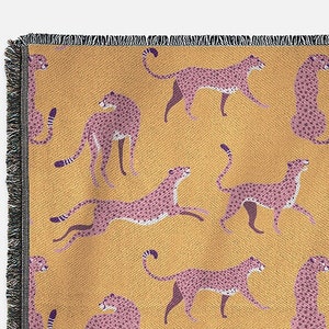 Pink Leopard Throw Blanket: Leopard Blanket, Cat, Woven Blanket, Woven Tapestry, Couch Blanket, Bed Blanket, Modern Decor, yellow decor