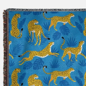 Leopard Blues Throw Blanket: Leopard Blanket, Cat, Woven Blanket, Woven Tapestry, Couch Blanket, Bed Blanket, Boho Decor, animal decor