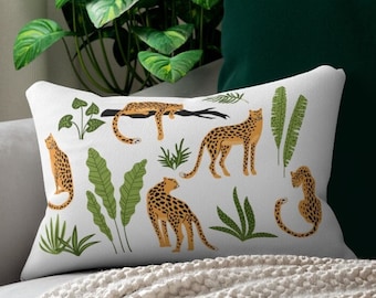 Almohada lumbar con estampado de leopardo: decoración de sofá bohemia (14 x 20)
