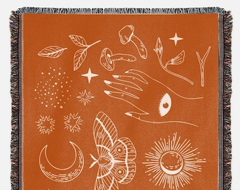 Boho Blanket, Boho Gift, Burnt Orange Blanket, Boho Throw Blanket, Mystical Decor, Couch Blanket, Boho Sofa Blanket, Bed Blanket, boho decor