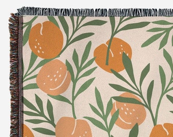 Peach Throw Blanket: Woven Throw Blanket, Peaches Wall Tapestry, Couch Blanket, Bed Blanket, Wall Decor, Fruit Decor, Fruit Wall Art