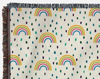 Rainbow Throw Blanket, Rainbow Blanket, Woven Blanket, Woven Tapestry, Couch Blanket, Bed Blanket, Rainbow Decor