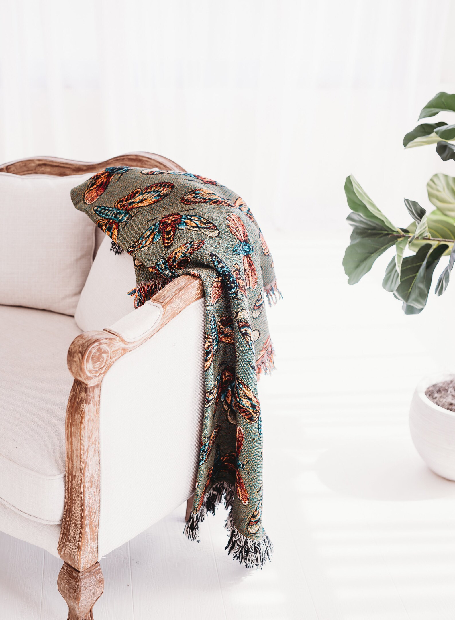 Throw Blanket Boho Woven Throw Blanket Moths Tapestry Boho Etsy