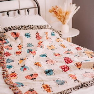 Beetles Throw Blanket: Beetles Blanket, Woven Throw Blanket, Kids Blanket, Bed Blanket, beetles Decor image 2