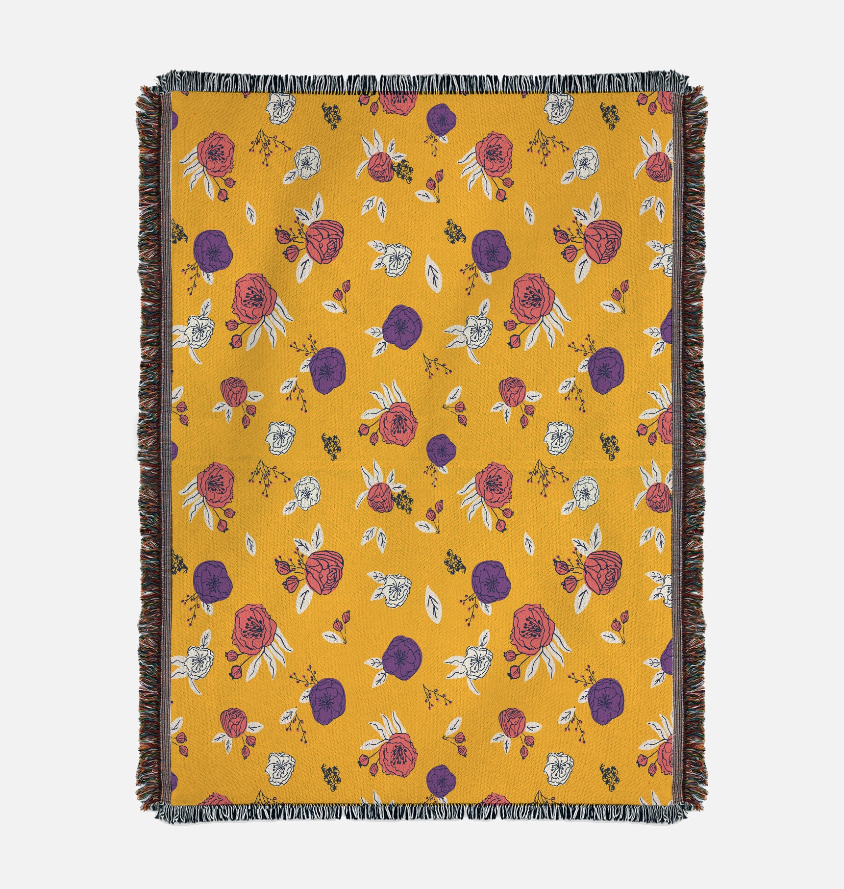 Yellow Floral Throw Blanket Woven Throw Blanket Couch Etsy