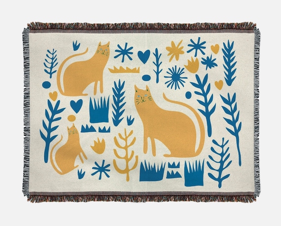 Colorful Cat Throw Blanket: Woven Cotton Couch Blanket