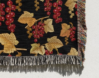 Currant Berries Throw Blanket: Woven Cotton Fruit Decor