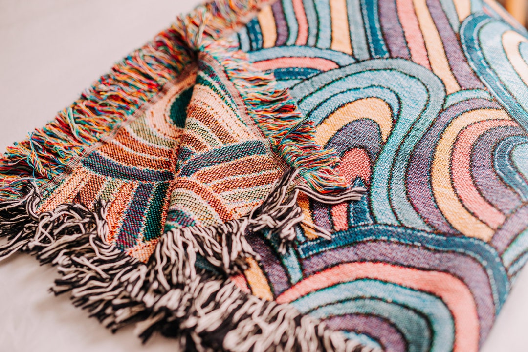 Retro Throw Blanket, Vintage, Boho Home Decor, Retro Blanket, Couch Blanket, Bed Blanket, Boho