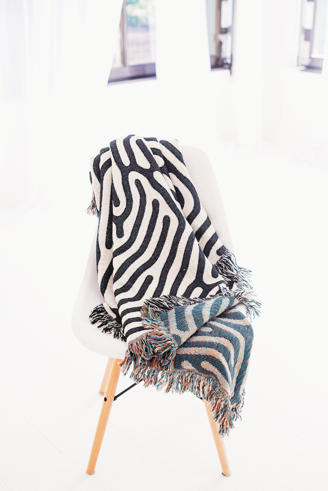 Modern Art Blanket Minimalist Blanket, Black and White, Blanket, Woven