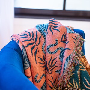 Blue Tiger Throw Blanket: Animal Blanket, Cat, Woven Throw Blanket, Wall Tapestry, Woven Tapestry, Couch Blanket, Bed Blanket, Wall Decor image 2