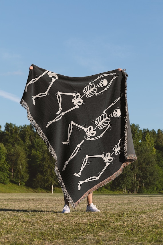 Dancing Skeletons Blanket: Halloween Blanket, Goth Aesthetics, Skulls Decor, Halloween Decor, blanket, Woven Throw Blanket, goth blanket