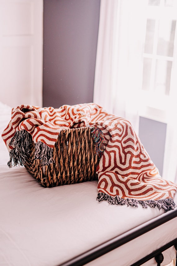 Abstract Woven Throw Blanket: Neutral Tone Art, Couch & Bed Blanket