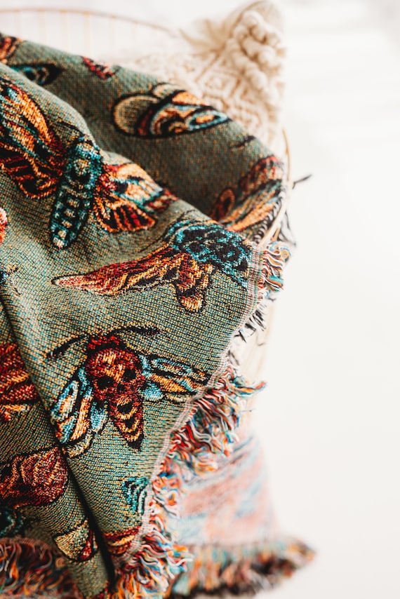 Decke Boho: Gewebte Decke, Motten Wandteppich, Boho Decke, Couch Decke, Bett Decke, Schmetterling Dekor