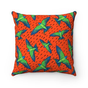 Birds Throw Pillow, Red Throw Pillow, Birds decor, animal Decor, Red and Green decor, boho pillow, boho decor