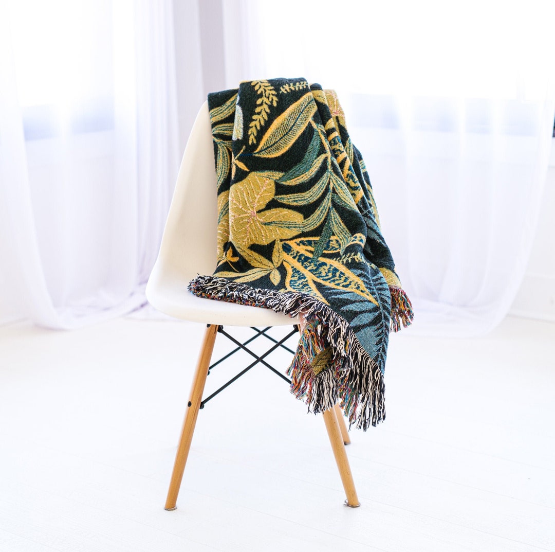Botanical Leaves Throw Blanket Leaves Blanket Woven Throw Etsy
