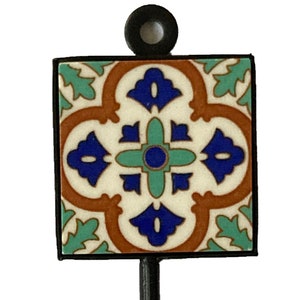 Hand Painted Ceramic Tile Coat Hook with Indian Design