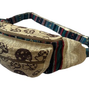 Pure Hemp Nepalese Bum Bag or Utility Belt with Gheri Stipe / Mushrooms