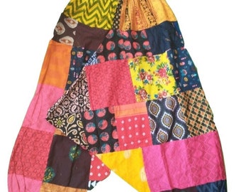 Colourful Patchwork Indian Cotton Trousers - Boho Aladdin Yoga Harem