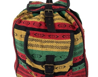 100% Cotton Rasta Stripe Backpack - Red, Green, Gold - INBA003