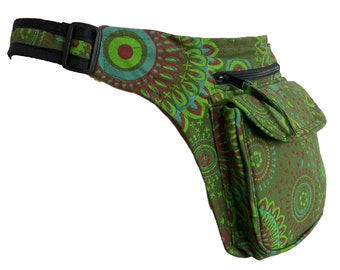 100% Cotton, Brightly Coloured Fabric and  Prints Multi Pocket Cotton Printed Bum Bag / Fanny Pack