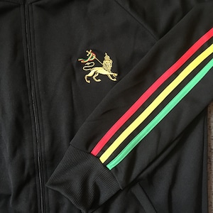 Rasta Stripe Zip Up Track Jacket with Lion Motif image 4