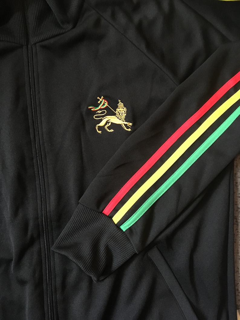Rasta Stripe Zip Up Track Jacket with Lion Motif image 4