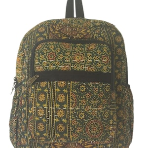 100% Cotton Kantha Stitch Backpack with Pockets and Dyed Fabric