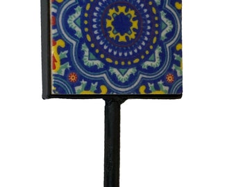 Hand Painted Ceramic Tile Coat Hook with Indian Design