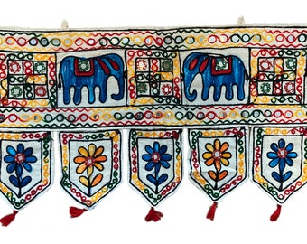 Indian Embroidered Door Hanging Toran with Elephant Motif and Tassel 100% Cotton