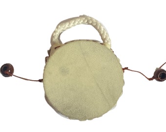 Small, Plain Hand Held Monkey Drum Instrument made from Goat Hide
