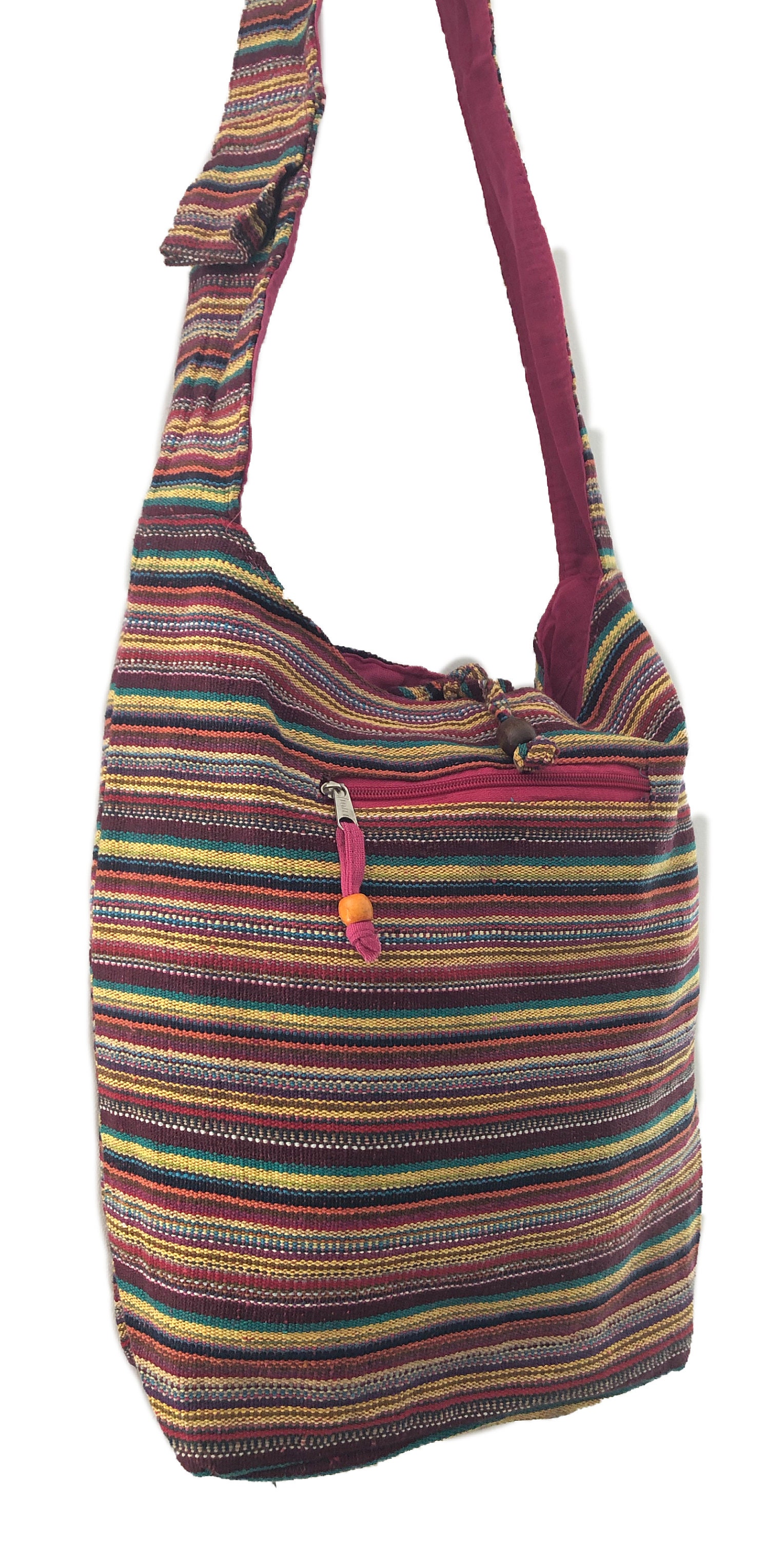 Cotton Shoulder Bag with Stripe Design and Bead Detail Sling Etsy