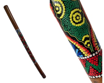 Hand Painted Didgeridoo in Aboriginal Dot Pattern Design World Music 120cm