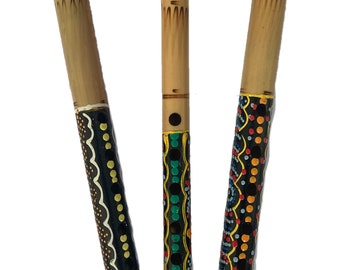 Hand Painted Bamboo Recorder with Aboriginal Style Dot Painting Wood Instrument