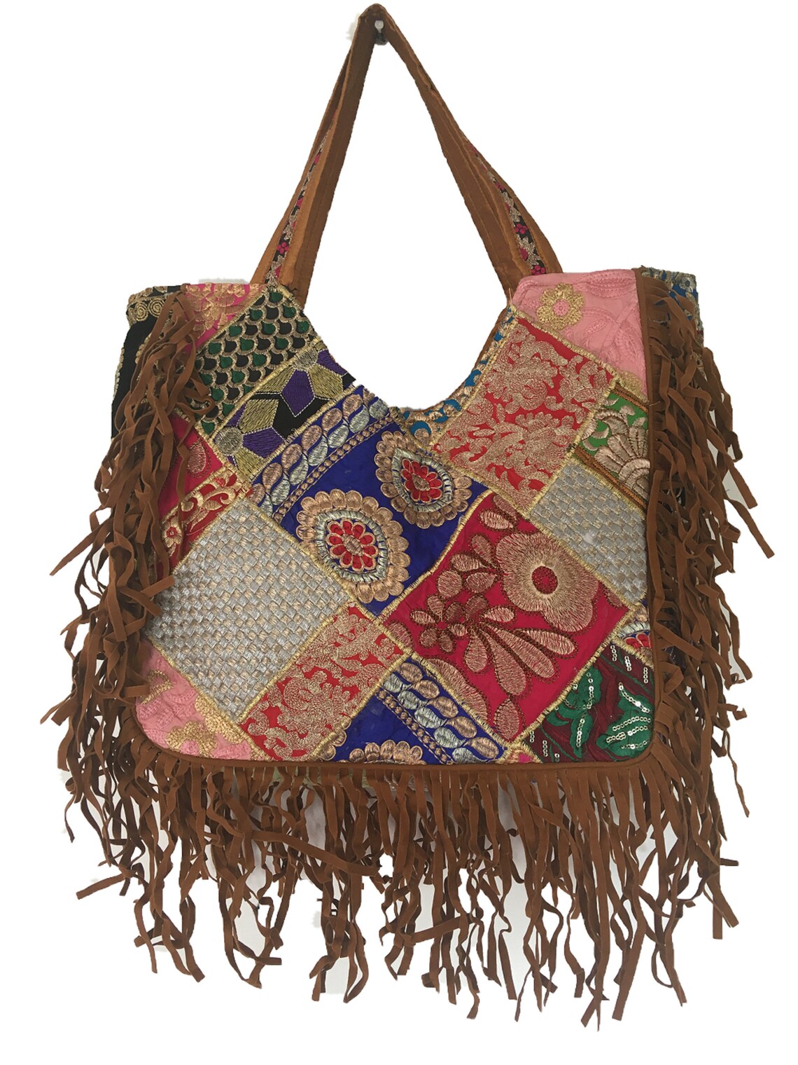 Large Ethnic Patchwork Embroidery Shoulder Bag With Faux Etsy UK