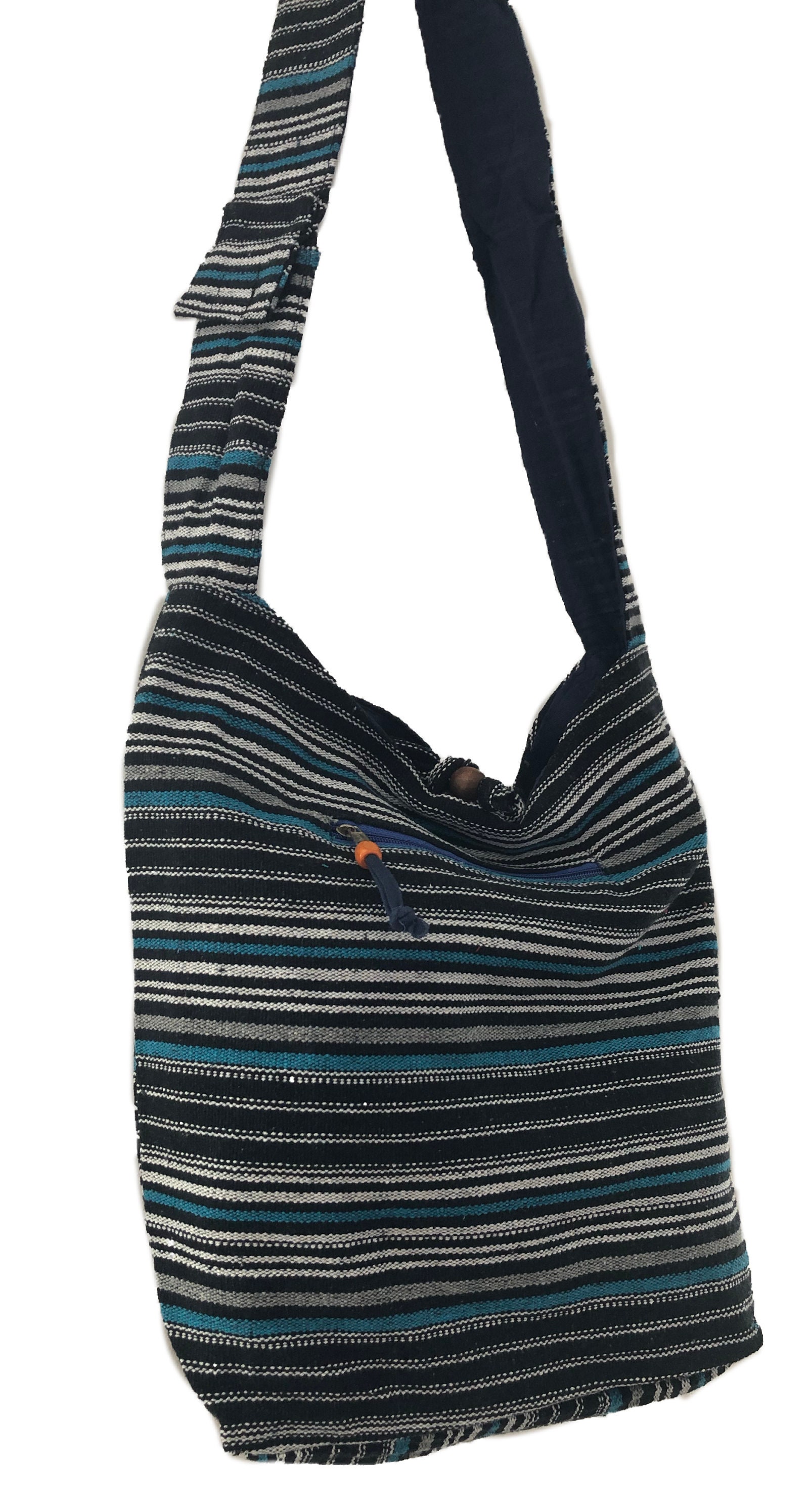 Cotton Shoulder Bag with Stripe Design and Bead Detail Sling Etsy