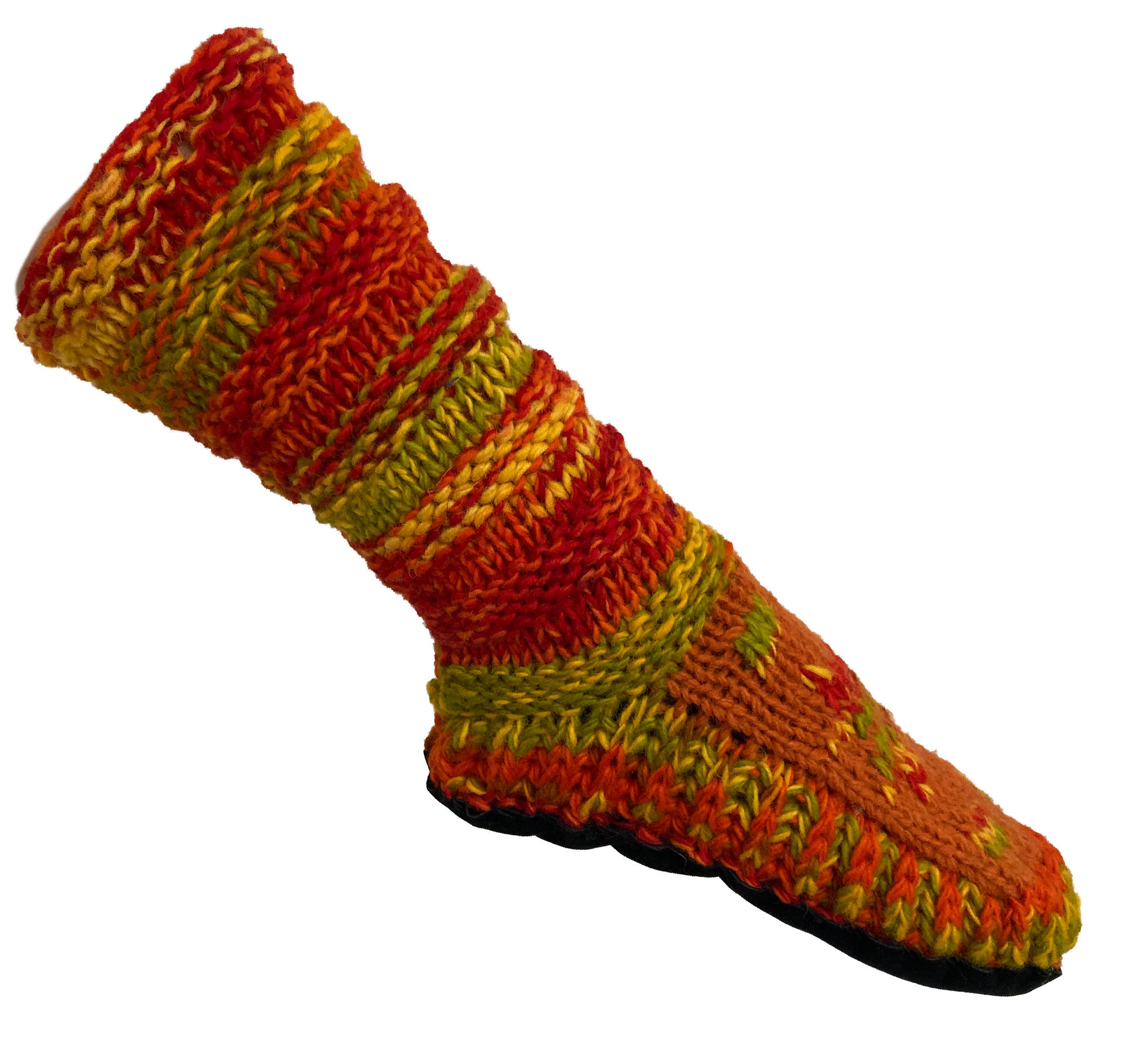 Fair Trade Hand Knitted Fairisle Stripy Woollen Socks Multiple Colours  Knitted Nordic Woolly Slipper Socks 2 Sizes 100% Wool 