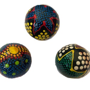 Handheld Painted Ball Rattle Instrument Filled with Beads and Seeds