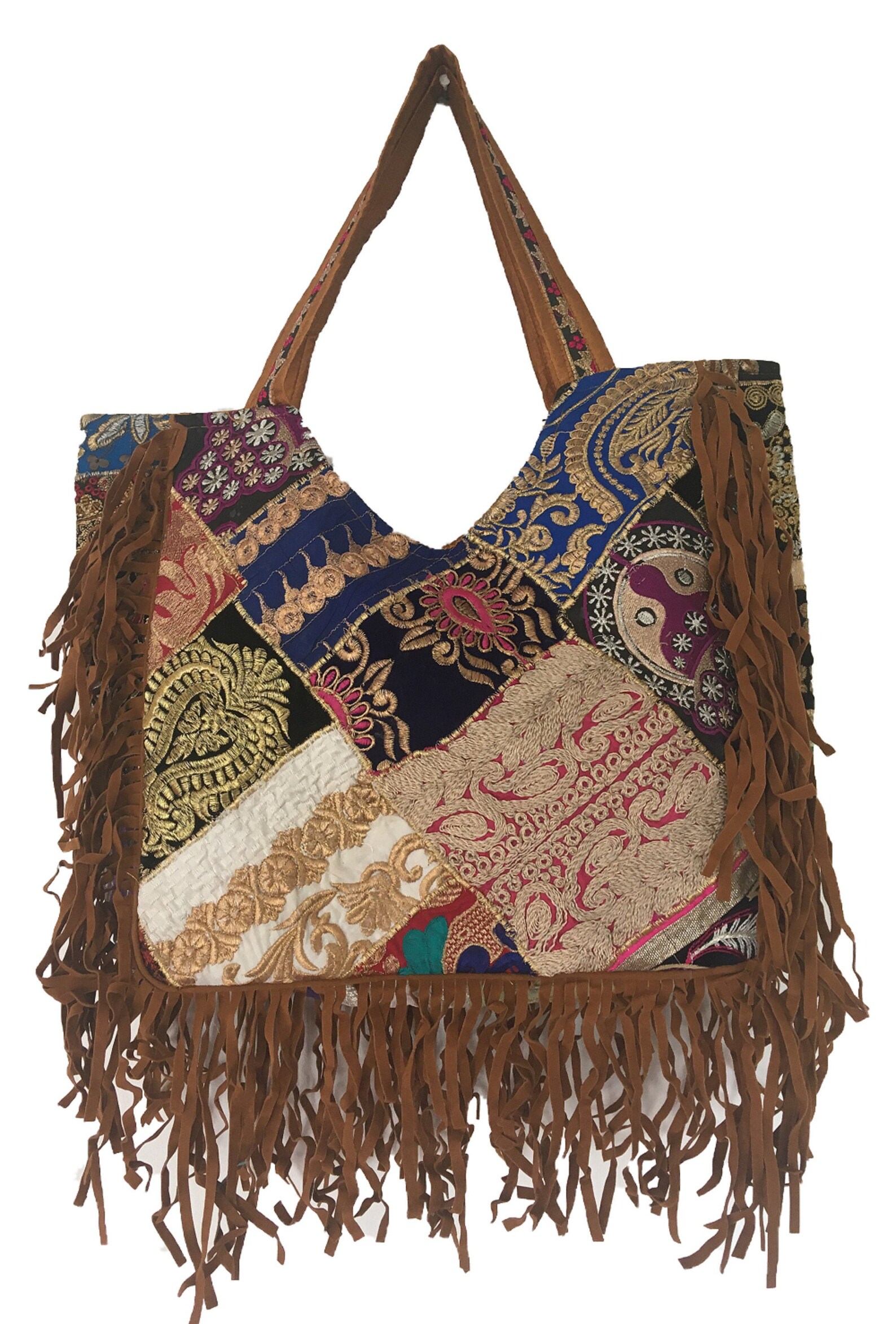 Large Ethnic Patchwork Embroidery Shoulder Bag With Faux Etsy UK