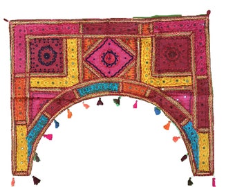 Multicoloured (Warm Colours) Embroidered Indian Door Hanging Arch Toran