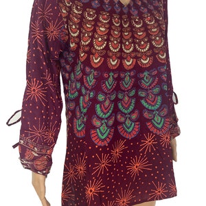 100% Cotton Barmeri Print Top with 3/4 Length Flared Sleeve - Loose Fit - Mandala