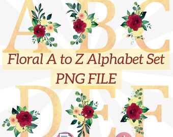 Floral Alphabet PNG, Cricut Cut File, Letter Clipart, Flowers Wedding Clipart, PNG Files for Cricut, Floral Sublimation, Cricut Crafts