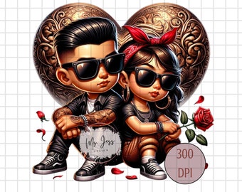 Chicano Couple, Engraved Brown Heart, Chicana Art, Proud of You, Latino Art, Latino Wall Art, Chicana PNG, Chicano Love, Brown Love