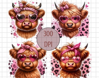 Highland Cow PNG, Valentine Heifer, Valentines Day Cow, Cow Shirt for Mom, Highland Cow Head, Cheetah Spots, Funny Cow Print, Valentines Cow