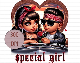 Lowrider Chicano Couple, Chola PNG, Brown Love, Sublimation PNG, Chicana shirt, Special Girl, Sunset couple, Lowrider shirt, Lowrider Cruise